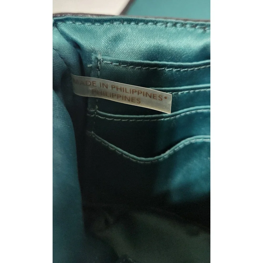 Coach Campbell Black Pebbled Leather Wristlet Teal Interior Card Silver Hardware